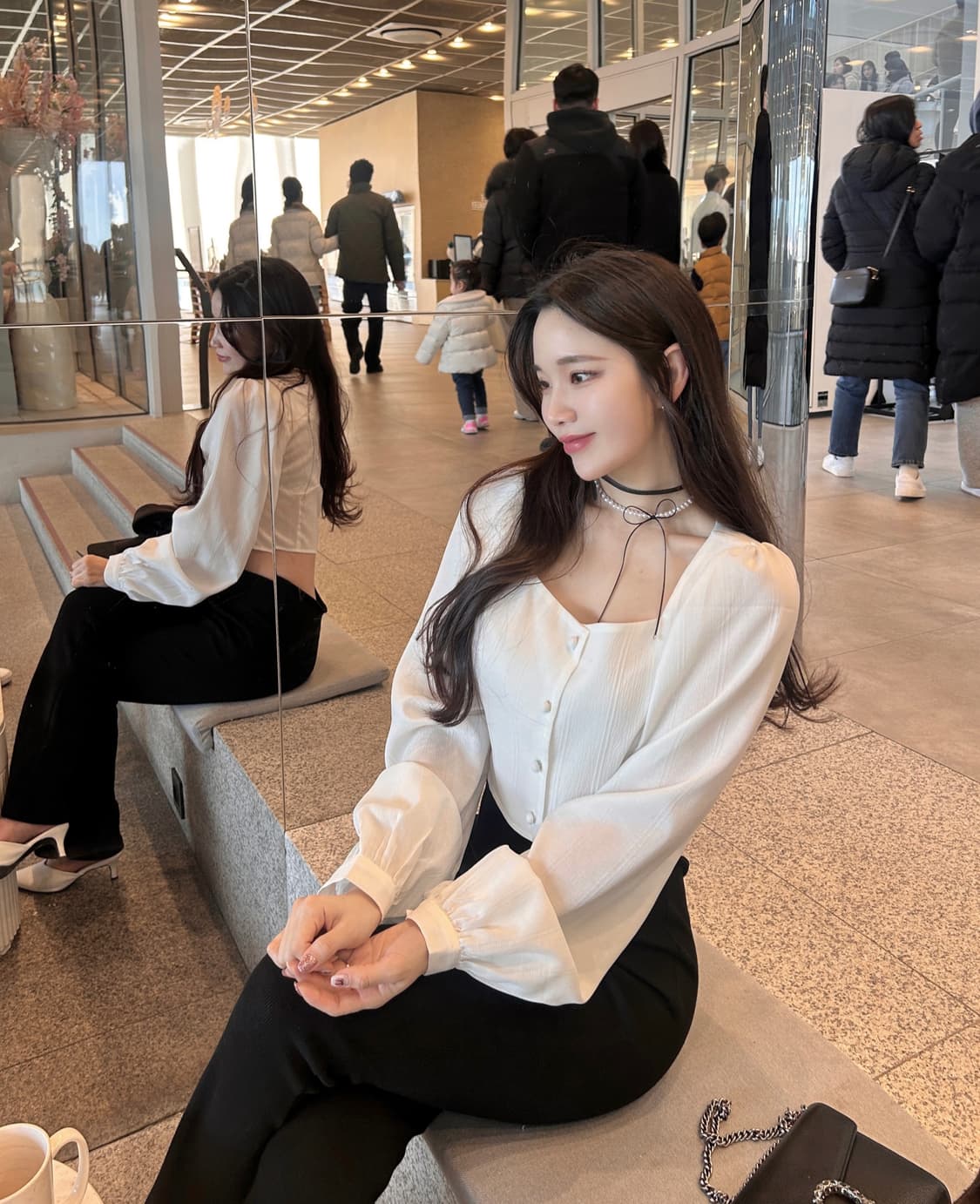다니엘BL 블라우스 스퀘어넥 퍼프 소매 상품이미지1