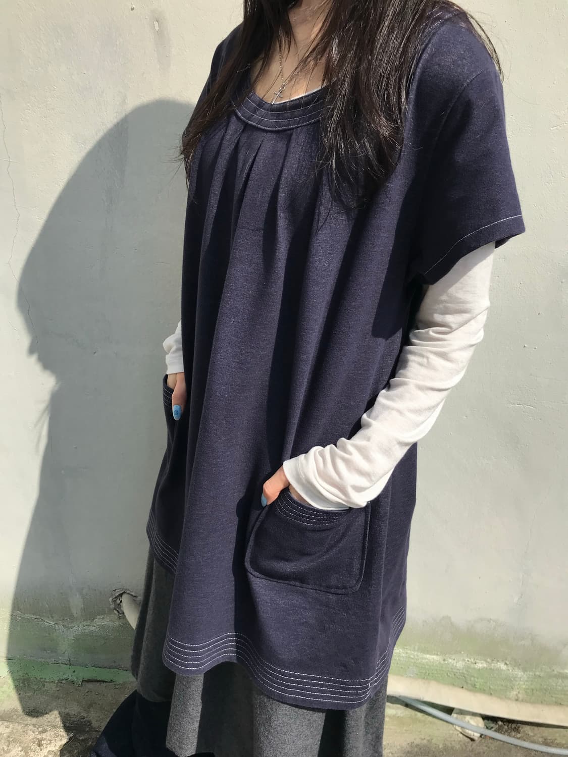 네이비 레이어드 데님 원피스 상품이미지2