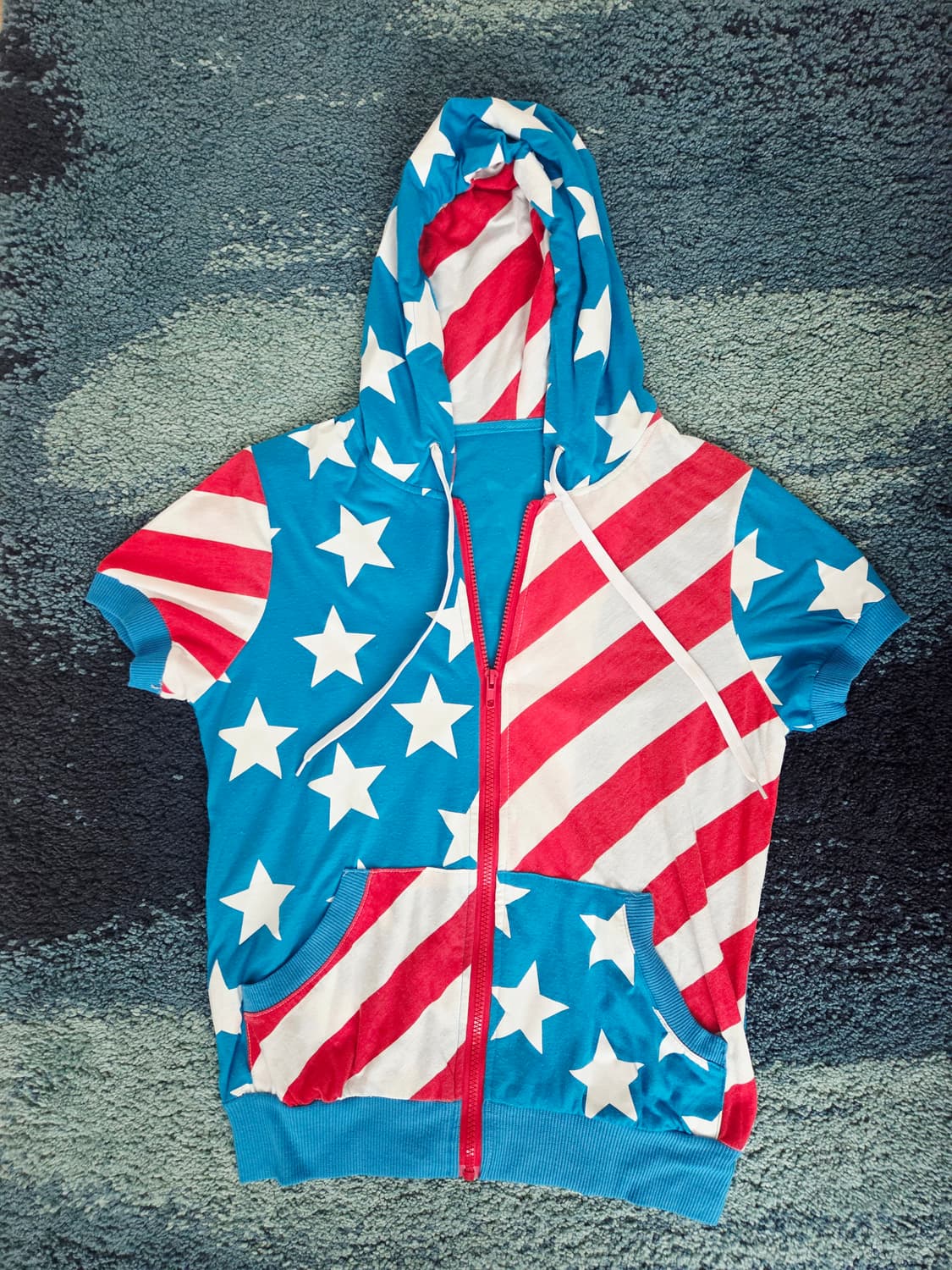 Y2k 미국 국기 반소매 아메리카 프린팅 후드집업 상품이미지1
