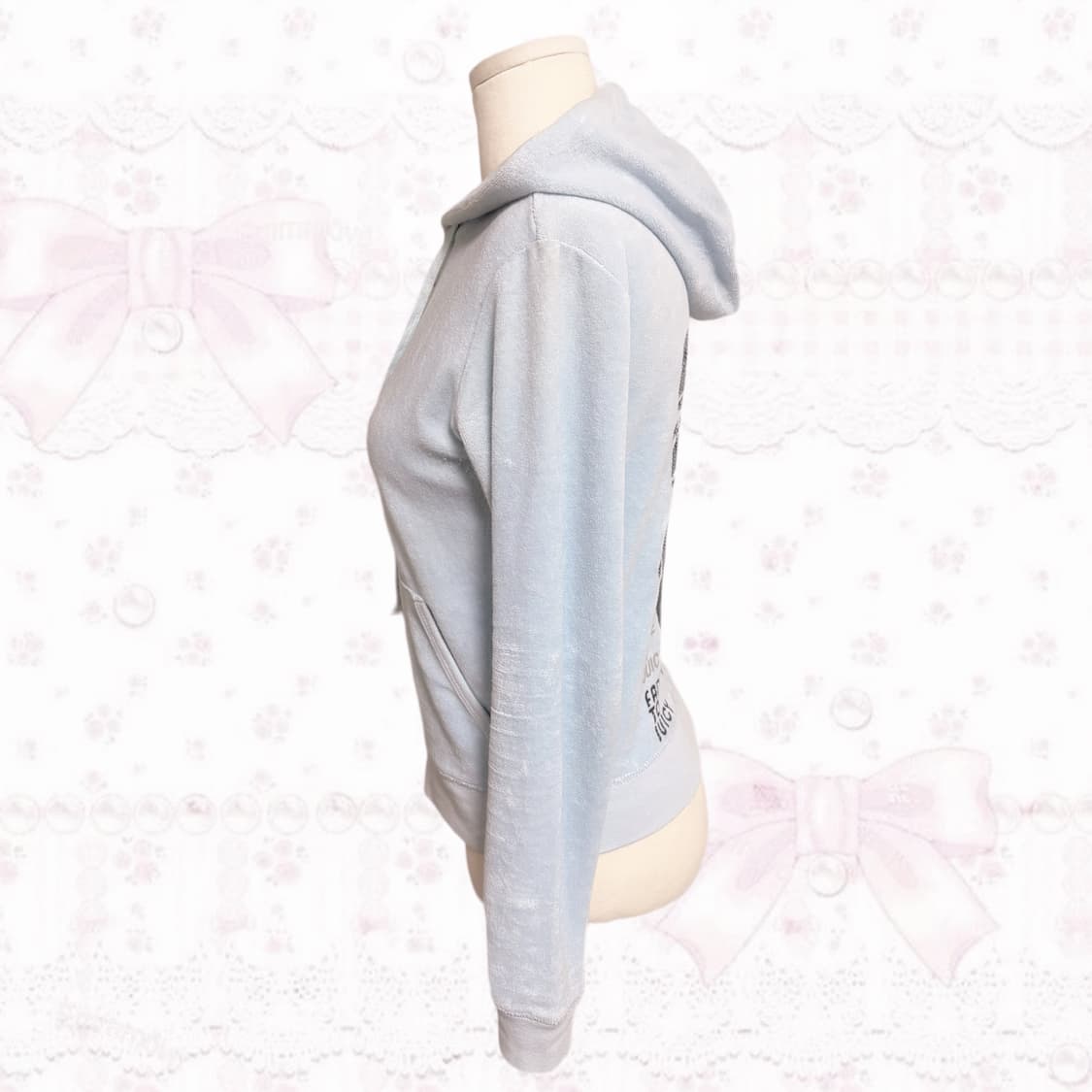 쥬시꾸뛰르 연하늘 핀터깔 하이틴 갸루 스팽글 포인트 벨벳 후드집업  상품이미지3