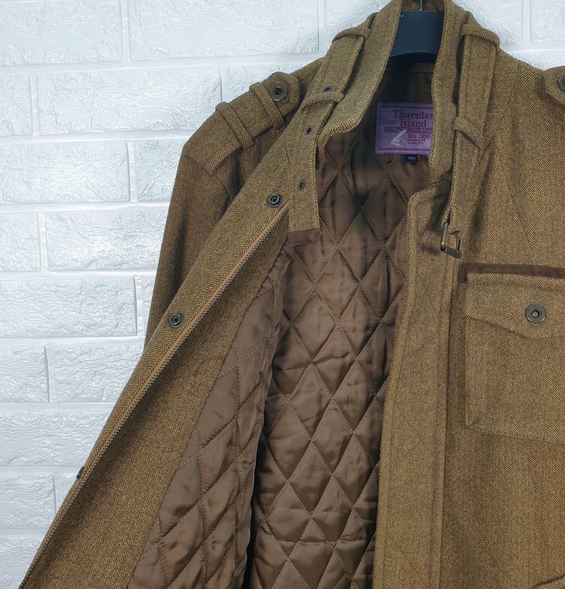 [100]써스데이아일랜드 헤링본 울 코트 상품이미지5