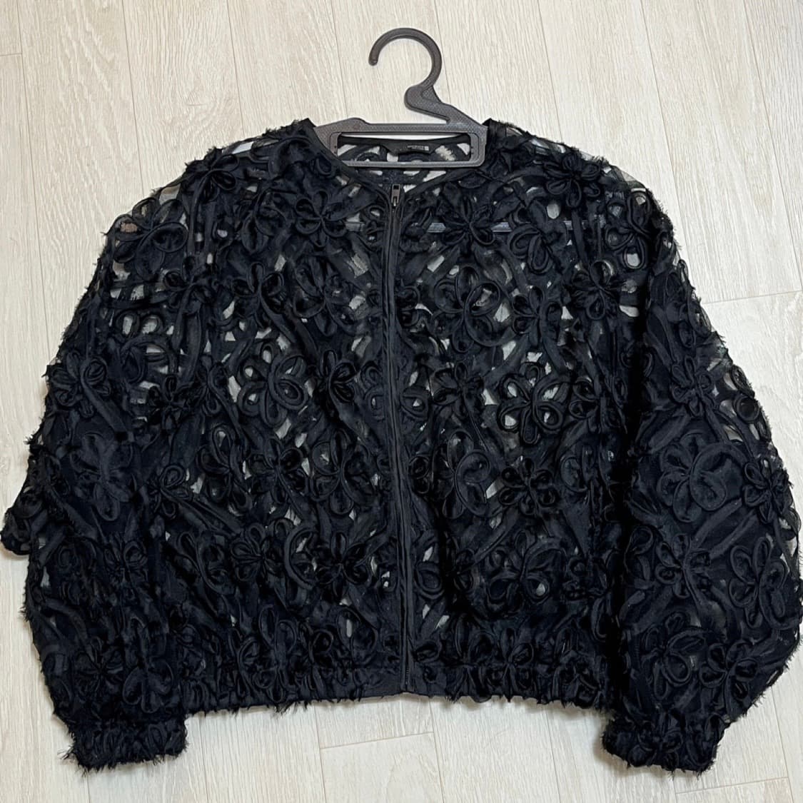 자라 블랙 플라워 레이스 집업 가디건 상품이미지5
