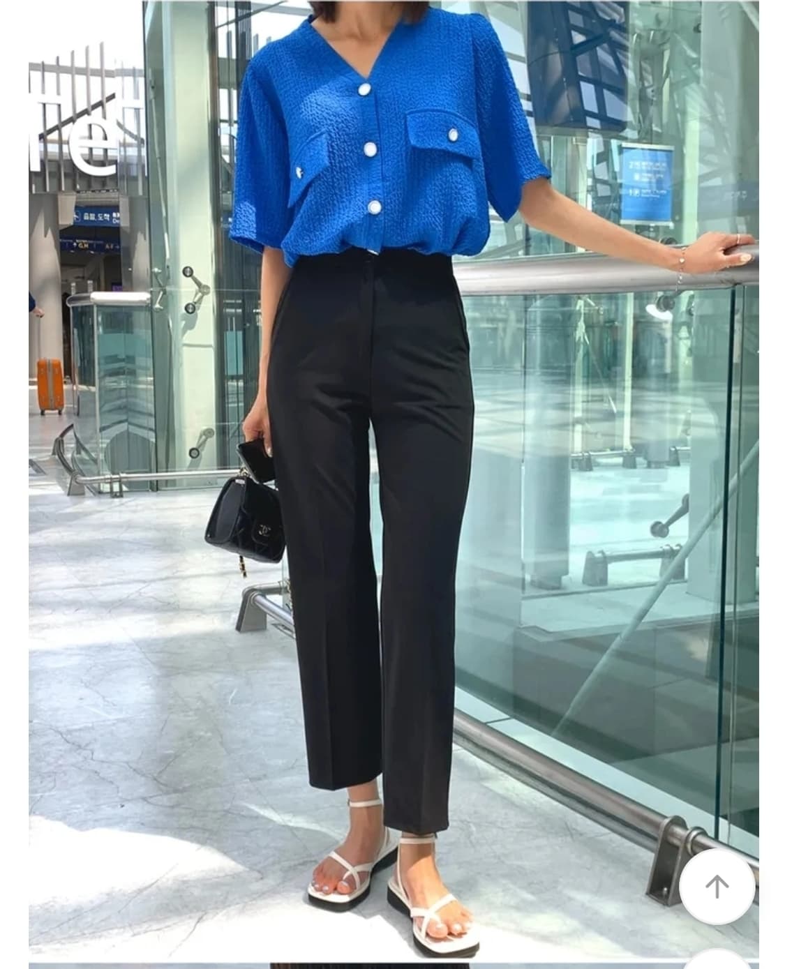 파란색 지지미 반팔블라우스 상품이미지2