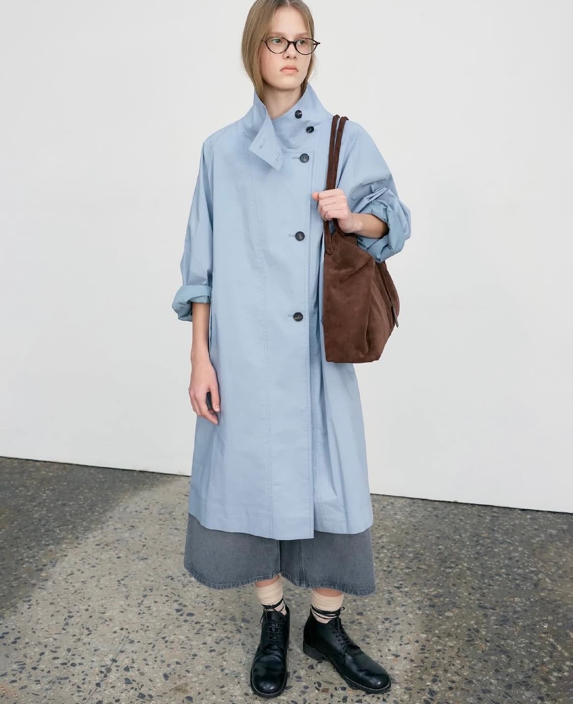 로우클래식 하이넥 트렌치 코트 Blue 상품이미지1