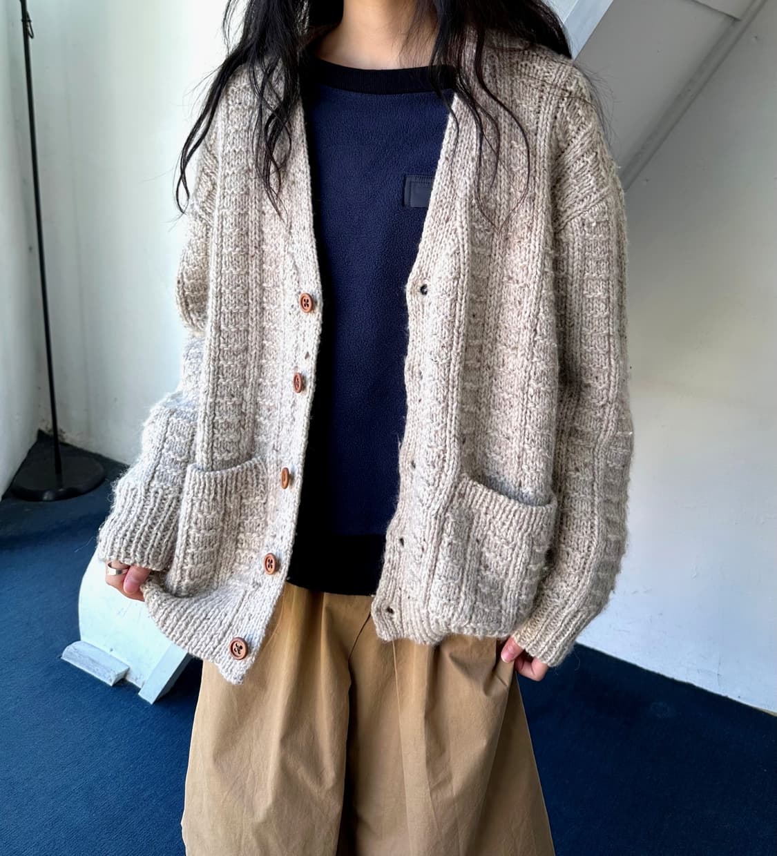 Low gauge pattern heavy knit cardigan 상품이미지8