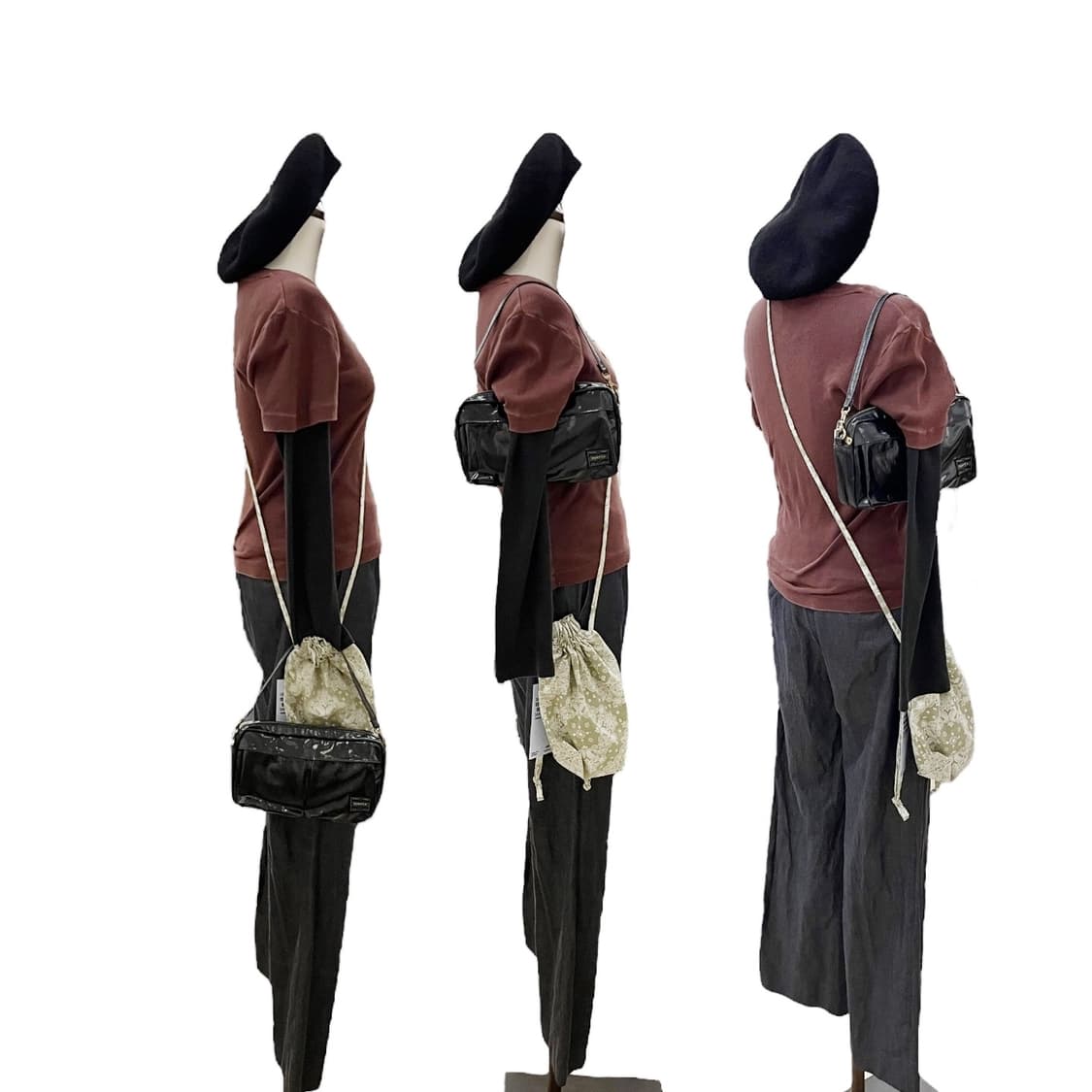 포터 글로시 체크 파우치백 그린/네이비 상품이미지9