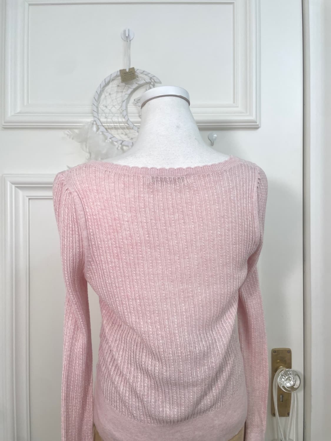 pink melange button point slim knit top 상품이미지5