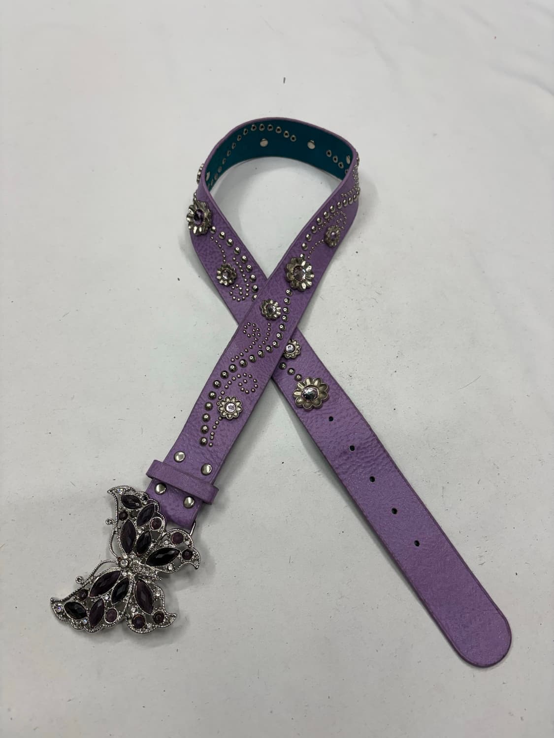 빈티지 퍼플 버터플라이 스터드 카우걸 레더 벨트 상품이미지4