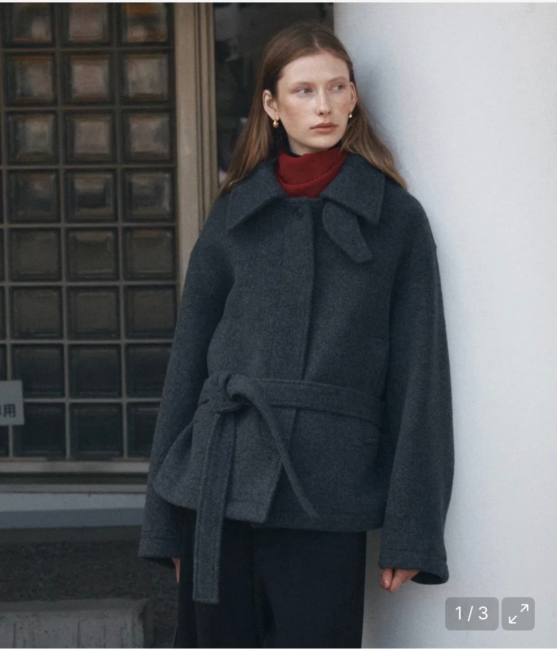 시야쥬 SIOT4167 헤어리 벨티드 하프 코트 Charcoal 차콜 상품이미지2