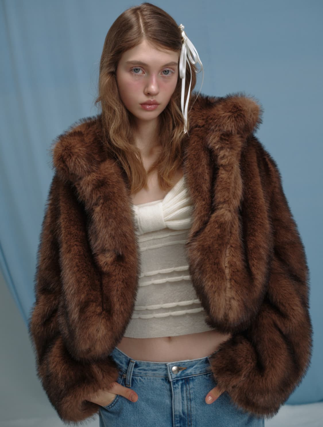 (새상품) 더바넷 퍼자켓 브라운 상품이미지1