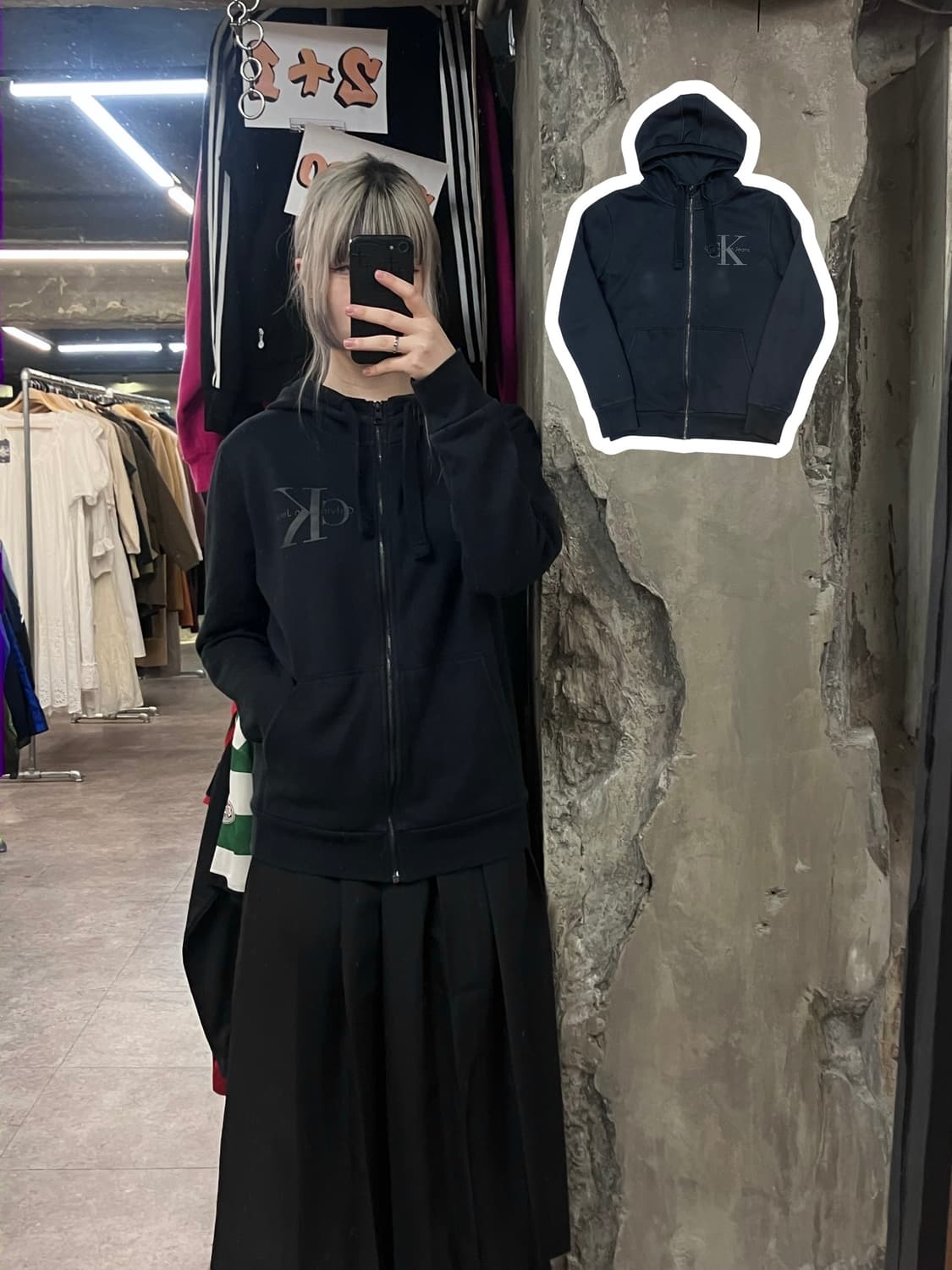 캘빈클라인 기모 후드집업 블랙 S #csz3782 상품이미지1