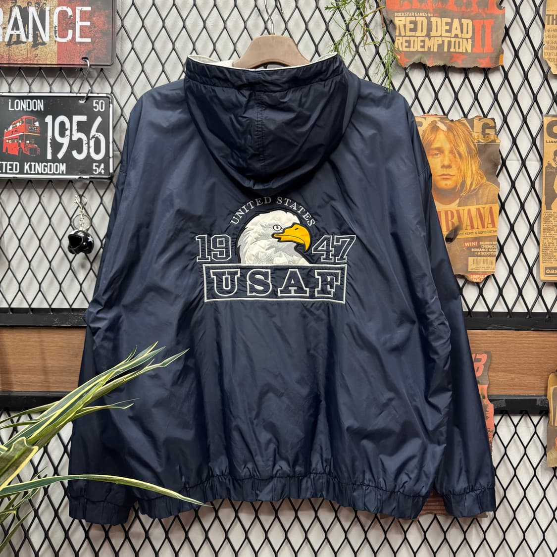 00s 오어스맨 USAF 후드 바람막이 후면 이글 자수 포인트 네이비 상품이미지2