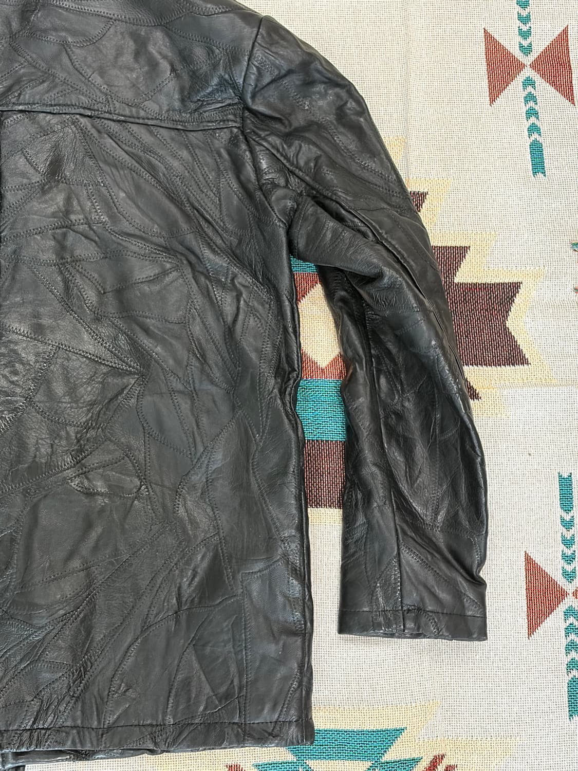 90s 제팬 양가죽 올드 레더 패치워크 카코트 상품이미지7