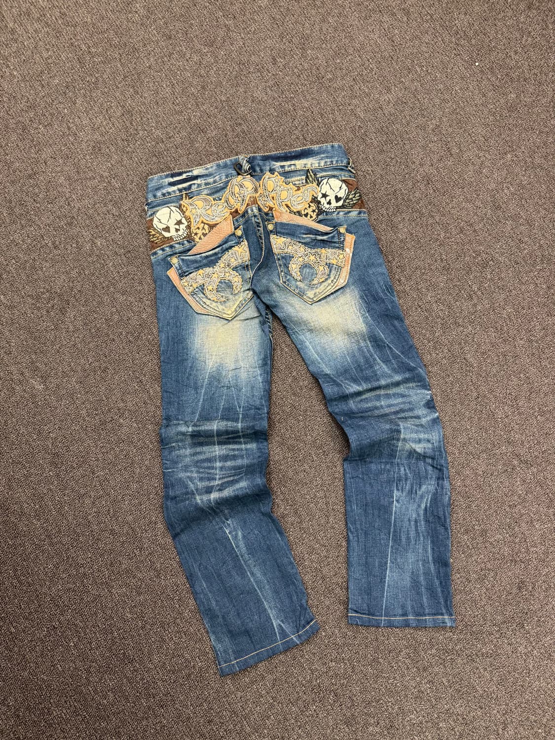 25)레드페퍼 빈티지 Y2K 스컬패치 자수 로우라이즈 데님팬츠 상품이미지1