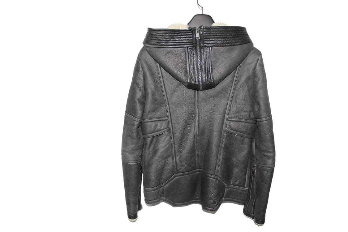 SYSTEM HOMME 하이넥 램스킨 시어링 후드 레더 자켓 상품이미지4