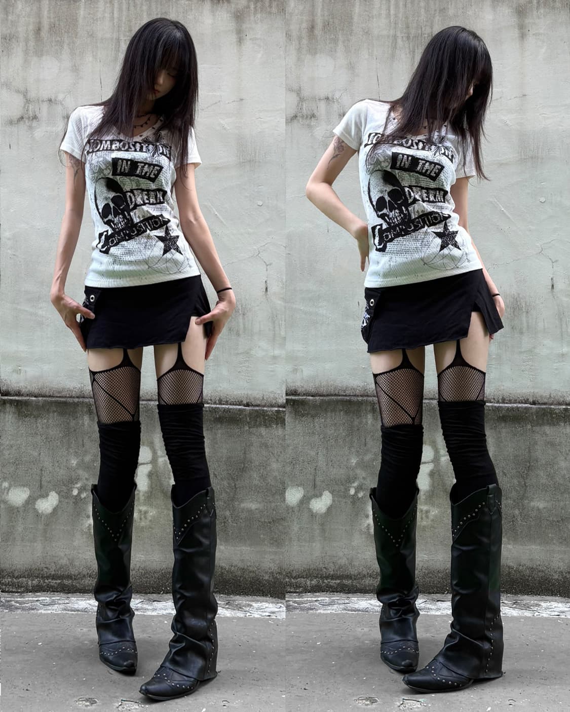 Punk Skull Cross Stud V-Neck Tee 상품이미지1