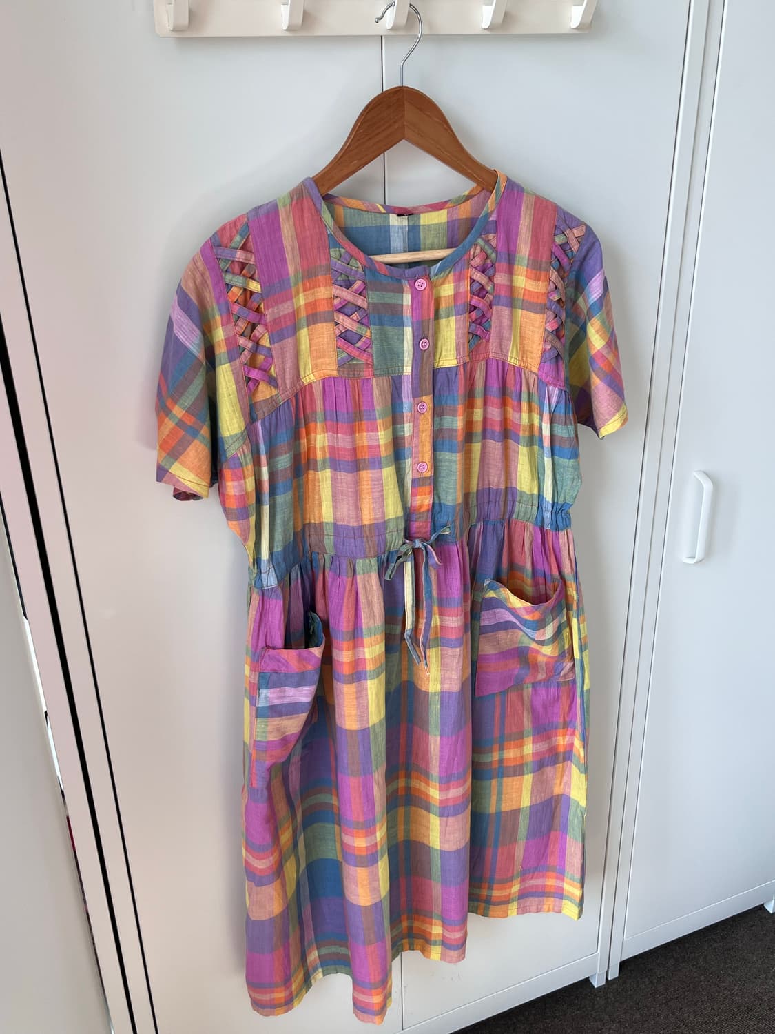 Vintage 무지개 체크 패턴 하구미 원피스 상품이미지3