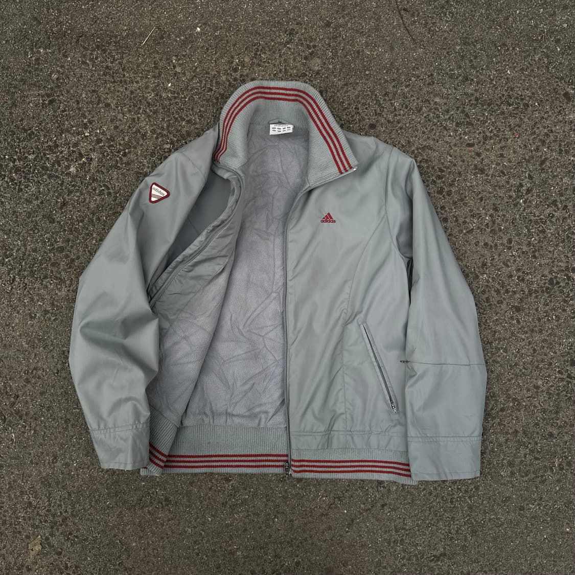 00s 아디다스 딱붙핏 차콜 버건디 올드스쿨 트랙자켓 누빔 바람막이 M 상품이미지2