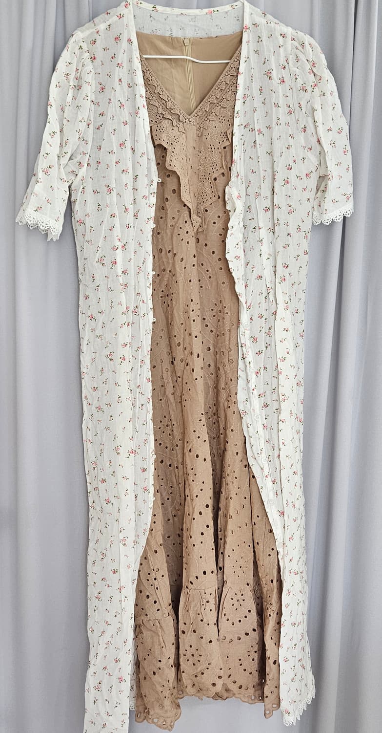 일본빈티지 레이스 원피스 + 플라워 롱 로브 세트 (여리핏) 상품이미지3