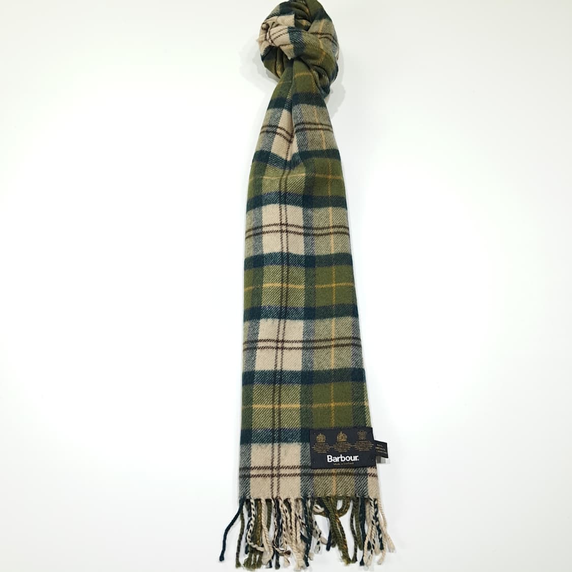 MX392 바버 3-워런트 100% 램스울 올리브그린 타탄 체크 머플러 상품이미지5