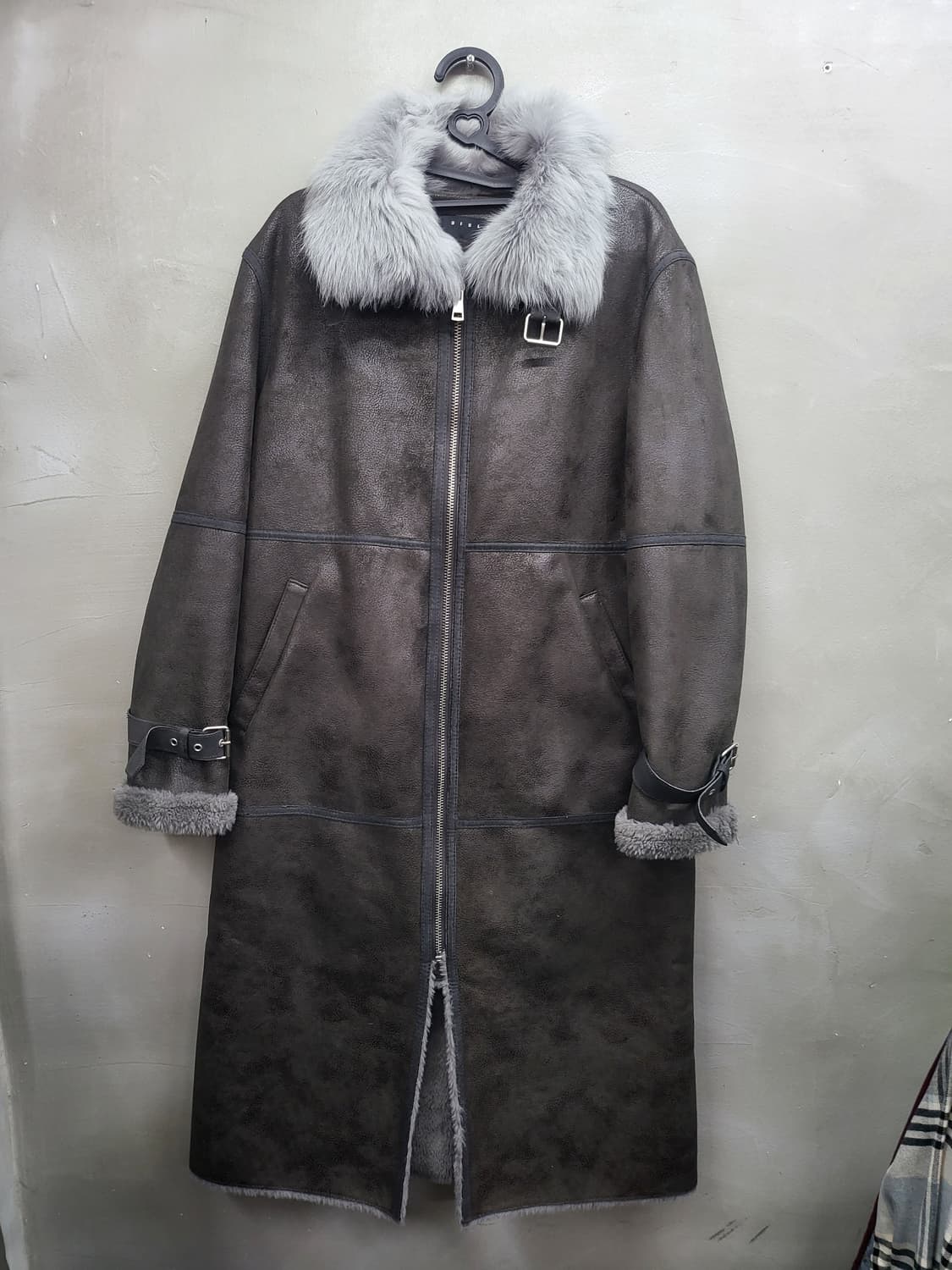 시슬리 양가죽 양털 무스탕 롱 코트 퍼 카라 상품이미지1