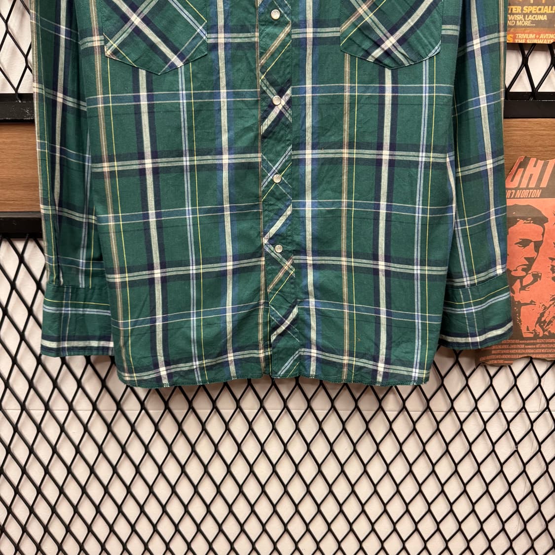 랭글러 웨스턴 체크 패턴 셔츠 전면 투포켓 포인트 그린 상품이미지4