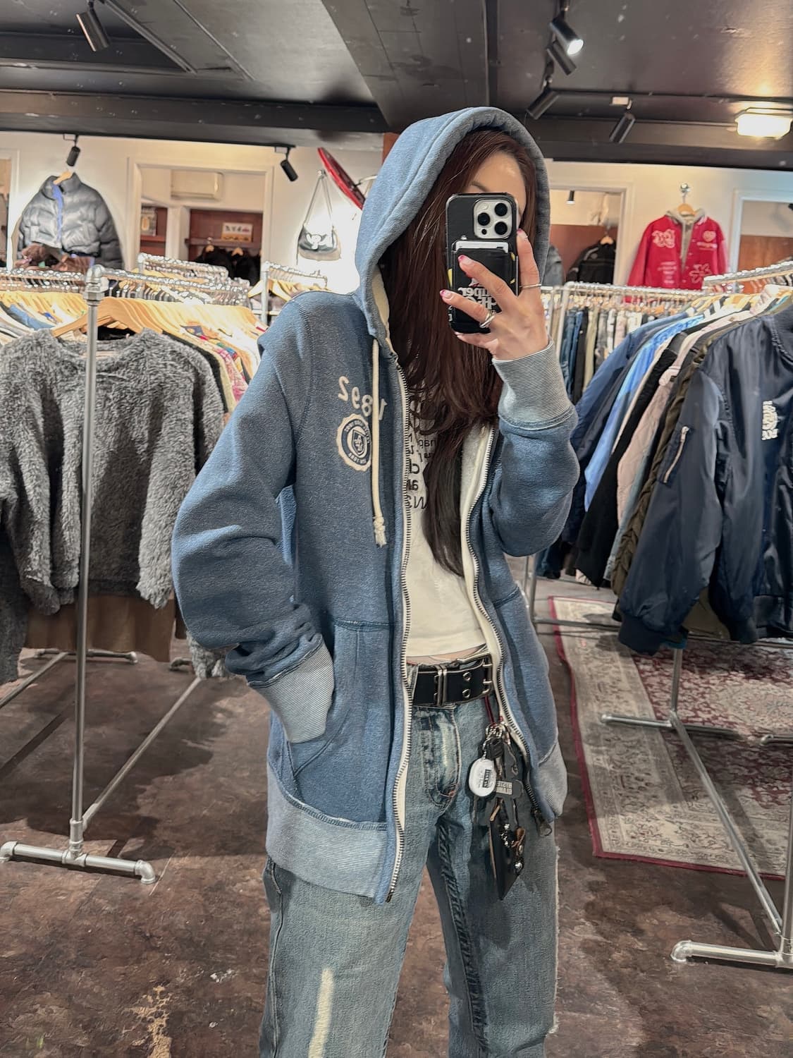 아베크롬비 빈티지 워싱 블루 y2k 올드스쿨 후드 집업 S 상품이미지5