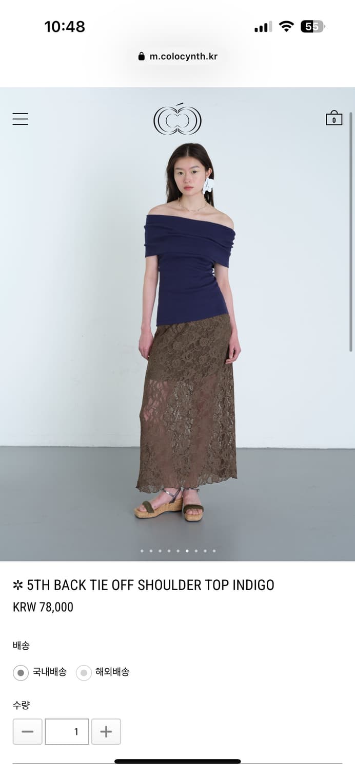 콜로신스 BACK TIE OFF SHOULDER TOP INDIGO 상품이미지2