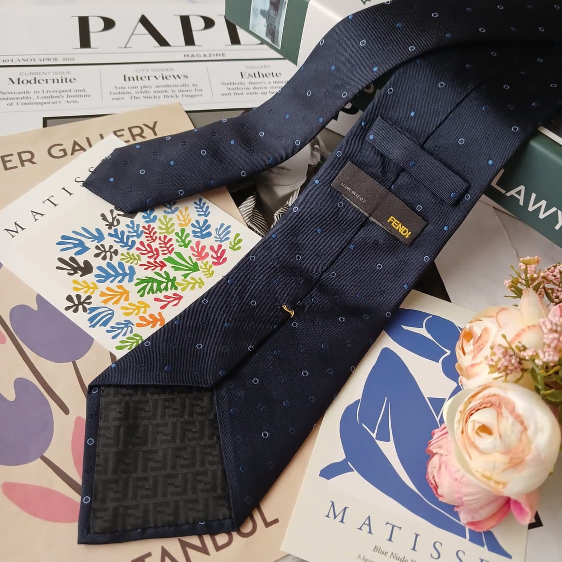 펜디 실크 네이비 주카 패턴 넥타이 9cm S~A+등급 E727 상품이미지4