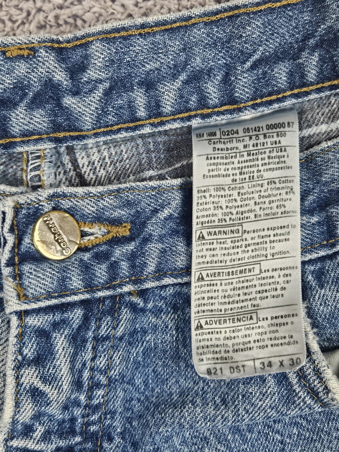 칼하트 헤비 플란넬 체크 데님 워크 팬츠 (34 X 30) / 10051 상품이미지7