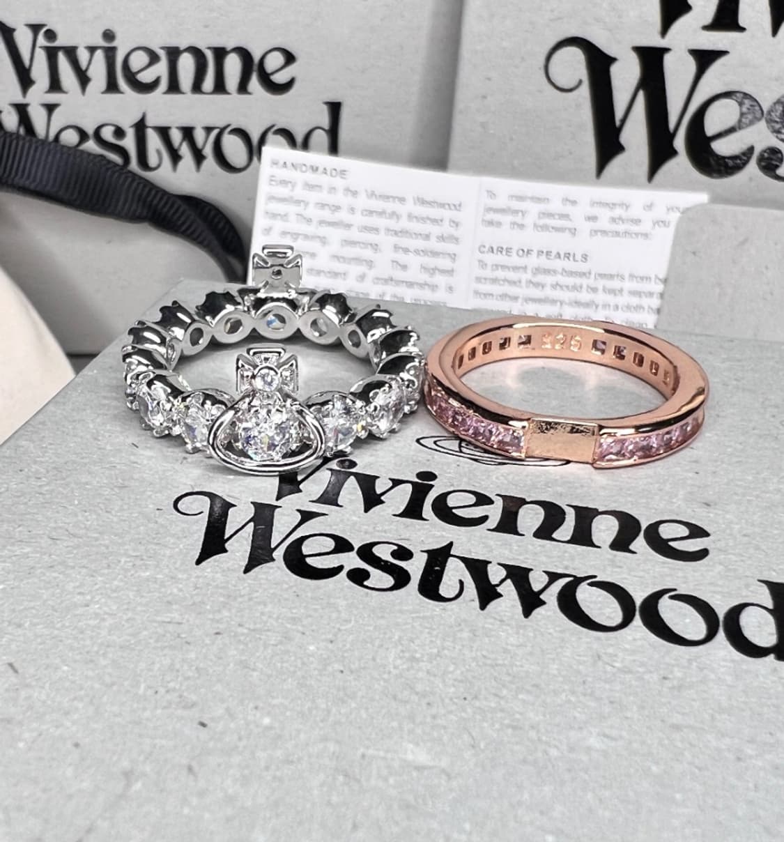 비비안웨스트우드 아카이브 실버 크리스탈 orb 로즈골드 2단 레이어 링 상품이미지7