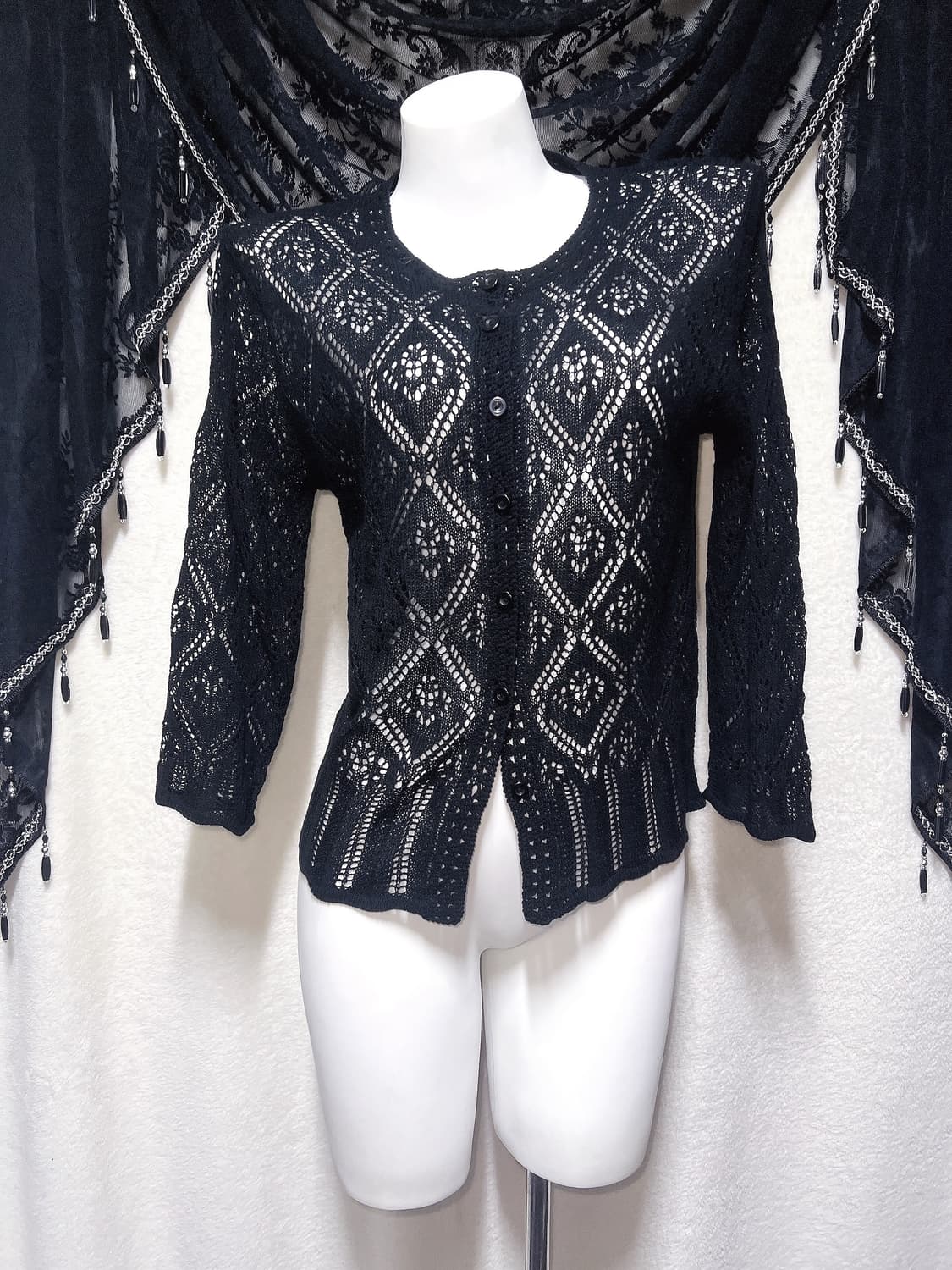블랙 레이스 뜨개 니트 가디건 다크페어리 모리 오리엔탈 고스 고딕 갸루 상품이미지4
