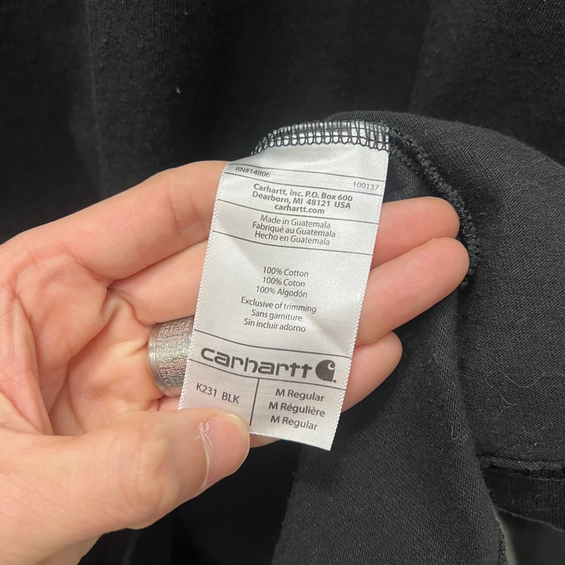 칼하트 오리지날핏 K231 블랙 긴팔 롱슬리브 M 상품이미지4