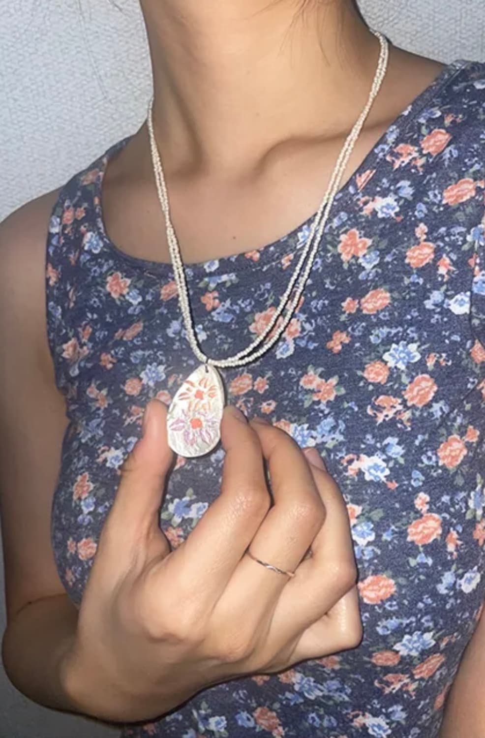 핸드메이드 꽃무늬 펜던트 비즈 목걸이 상품이미지1