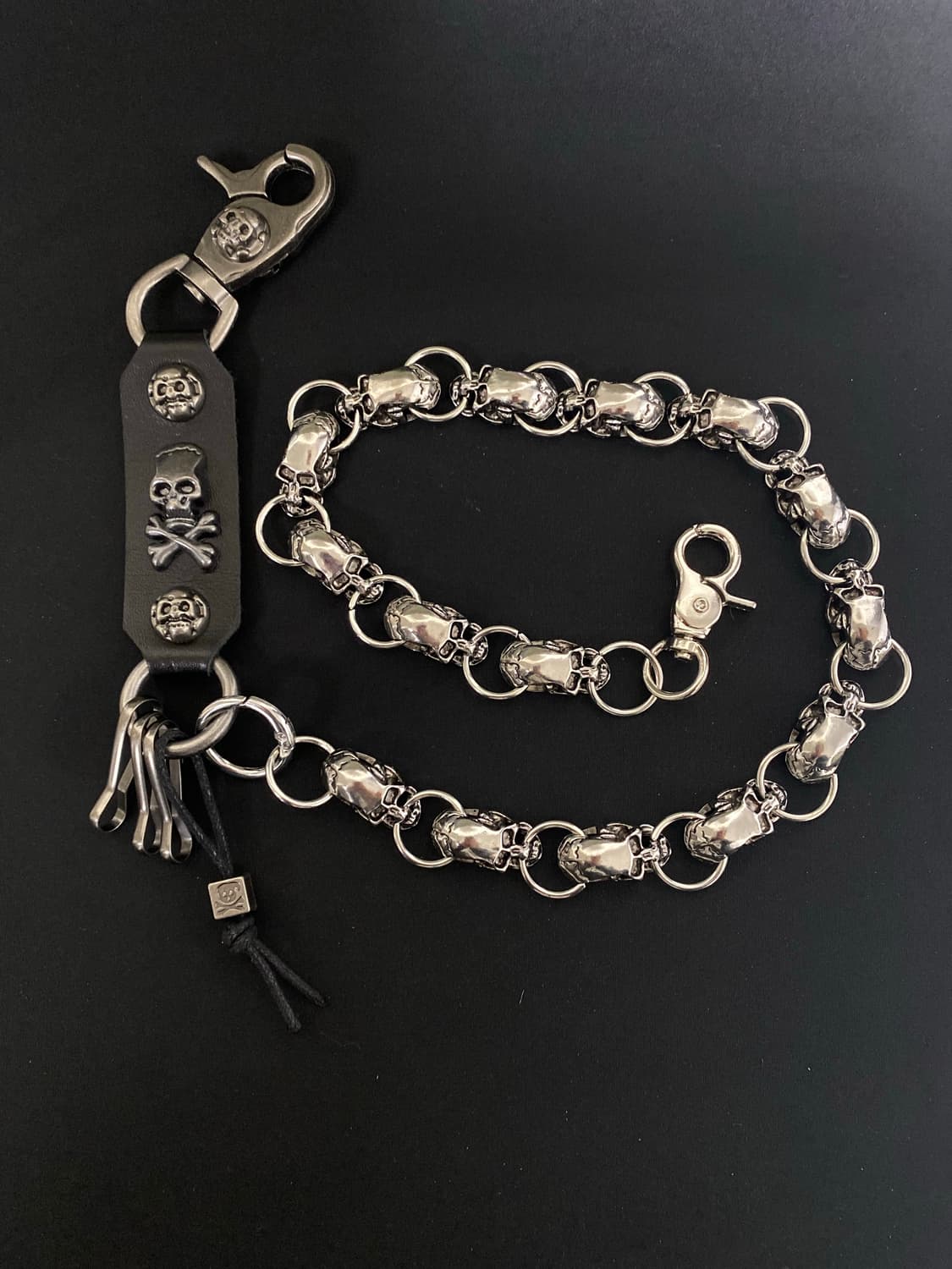 블랙 레더 스컬 팬츠 체인 상품이미지3