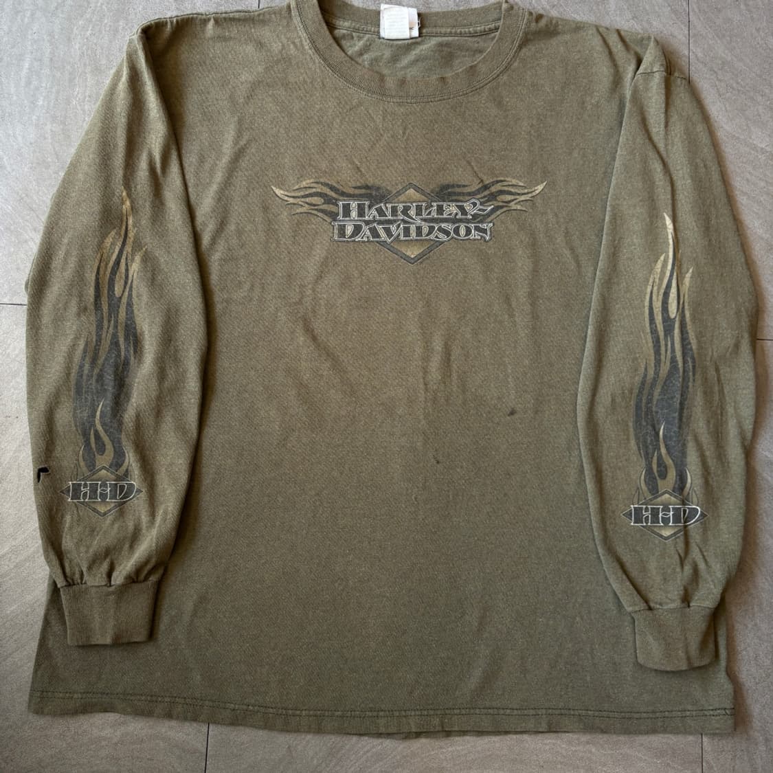 할리데이비슨 정품 미국 생산 카키 플레임 긴팔 티셔츠 상품이미지3