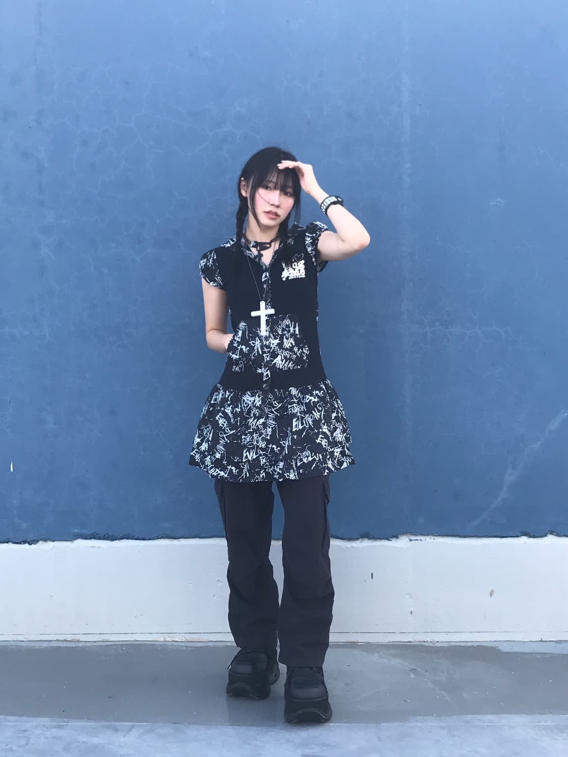 Jpn Y2k Punk Graphic Hoodie Onepiece 상품이미지4
