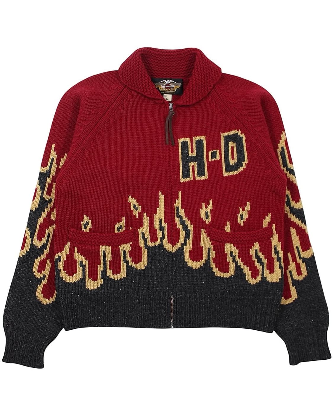 1990s 할리데이비슨 플레임 울 코위찬 집업 스웨터 빈티지 상품이미지1