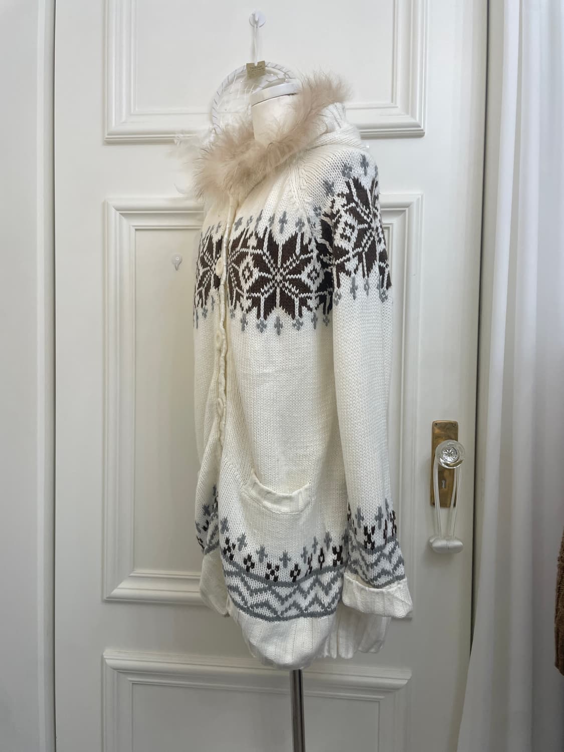ivory nordic fur hoodie long cardigan 상품이미지2