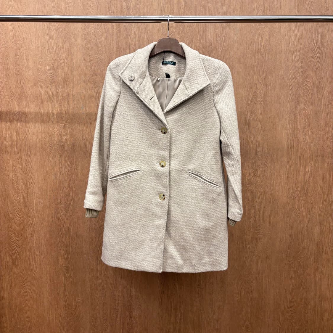 랄프로렌 울 블렌드 코트 헤링본 싱글 버튼 니트 시보리 디테일 아이보리 상품이미지2