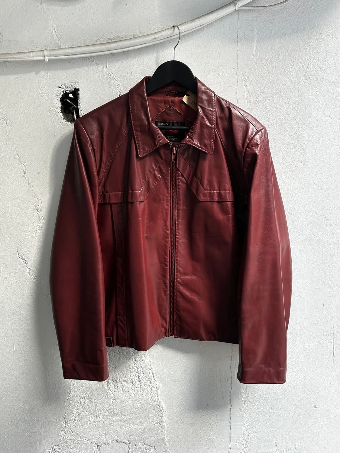 80's 빈티지 버건디 크롭 레더 자켓 라이더 자켓 파이트클럽st 상품이미지1