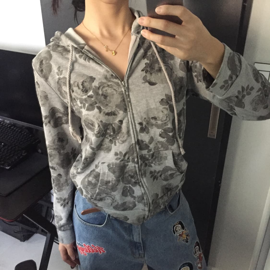 모노 심플 플라워 후드집업 상품이미지3