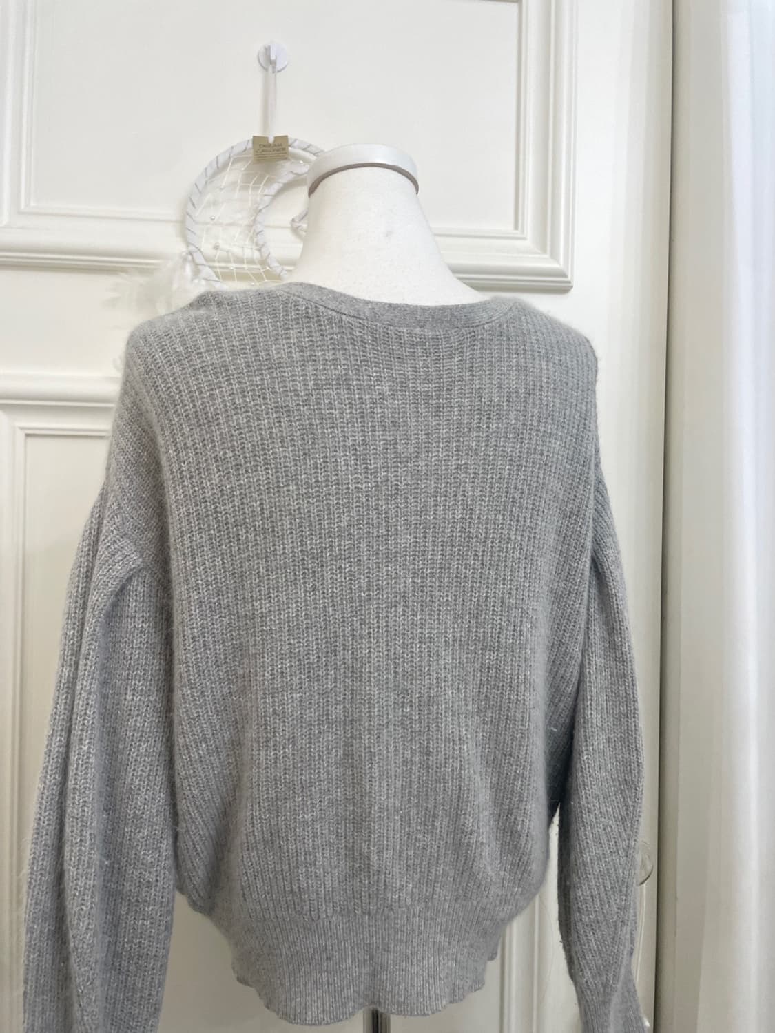 gray pearl button fox angora warm cardig 상품이미지4