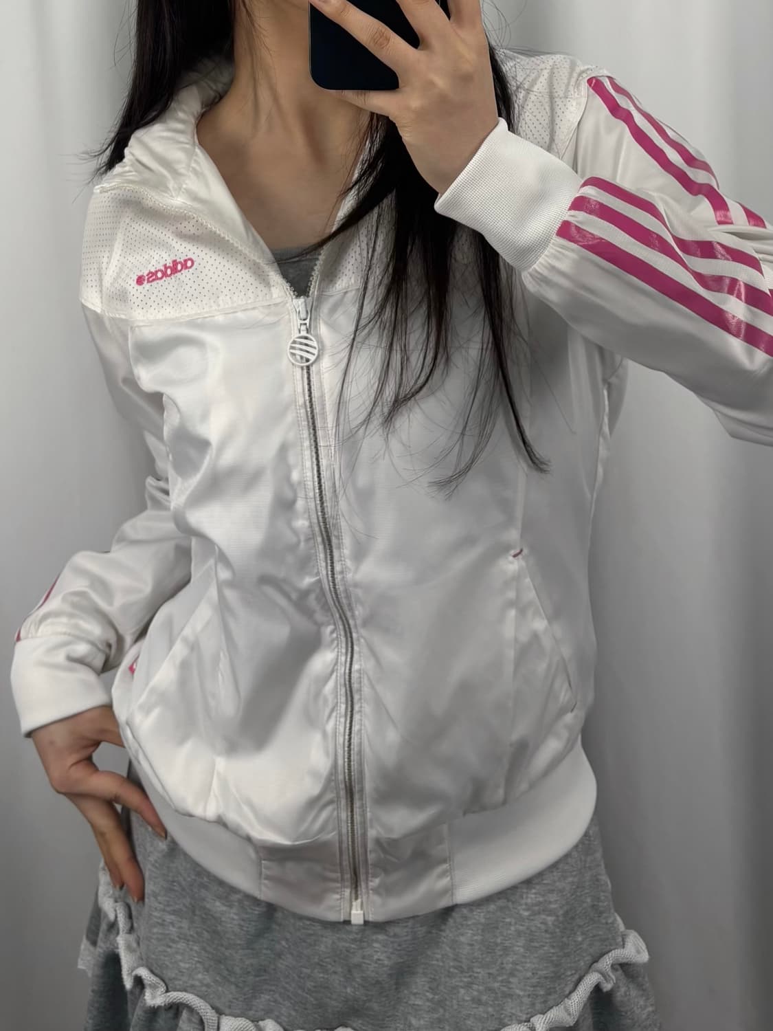 아디다스 핑크 라인 화이트 바람막이 자켓 상품이미지3