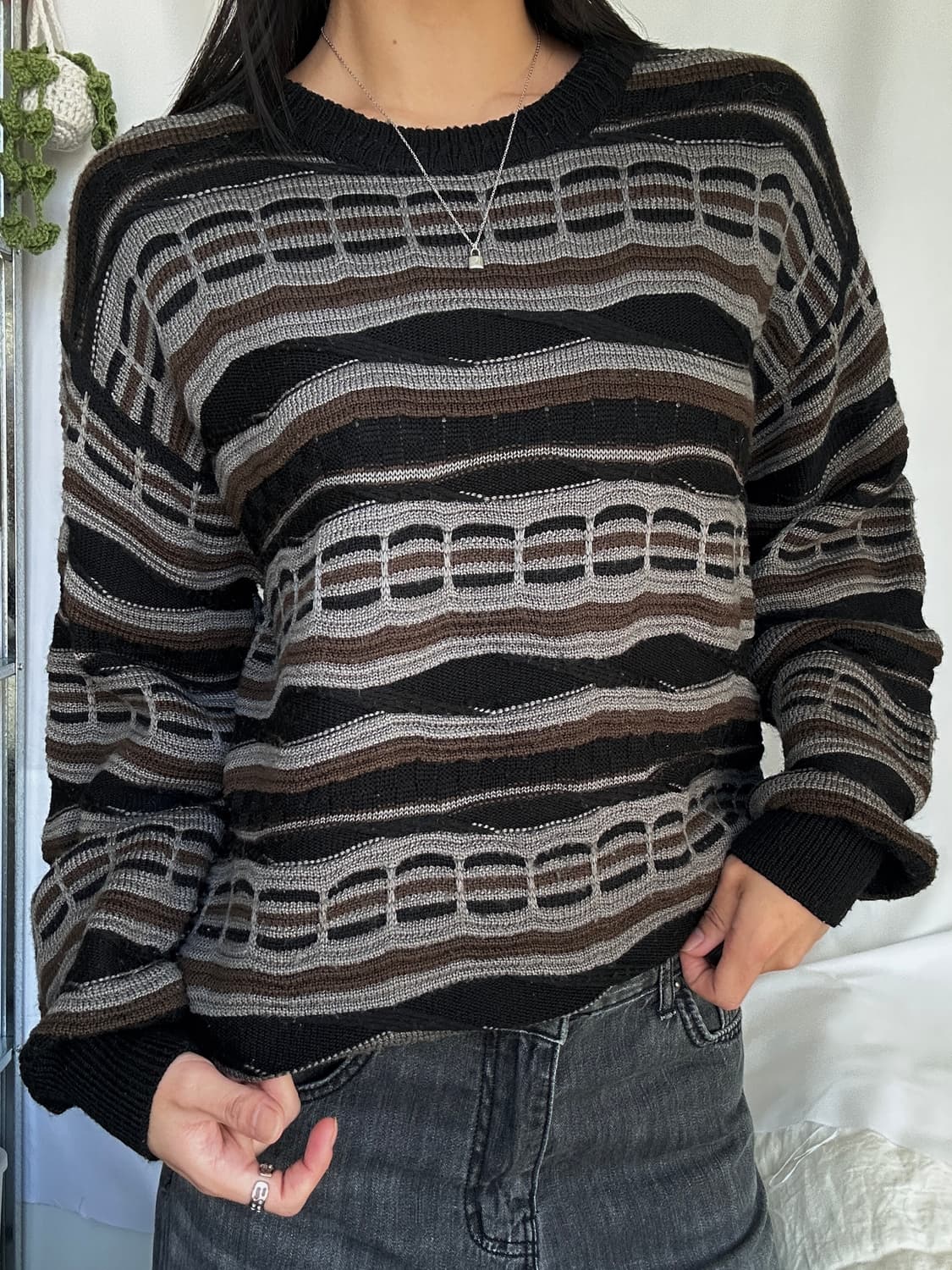 빈티지 패턴 라운드 니트 상품이미지4