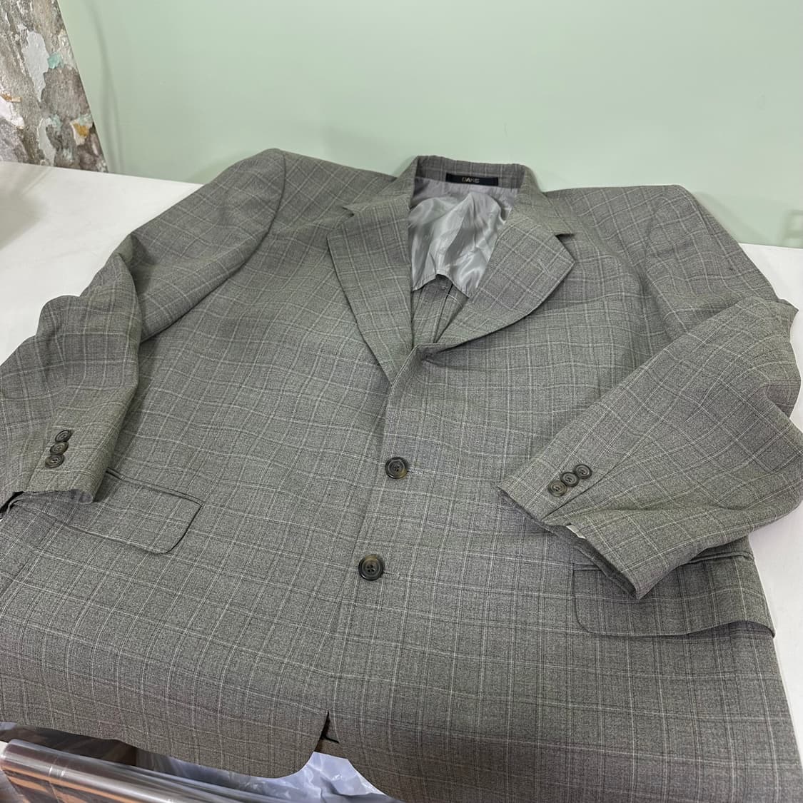 95-100 닥스 모100% 그레이 체크 싱글 블레이져 상품이미지3