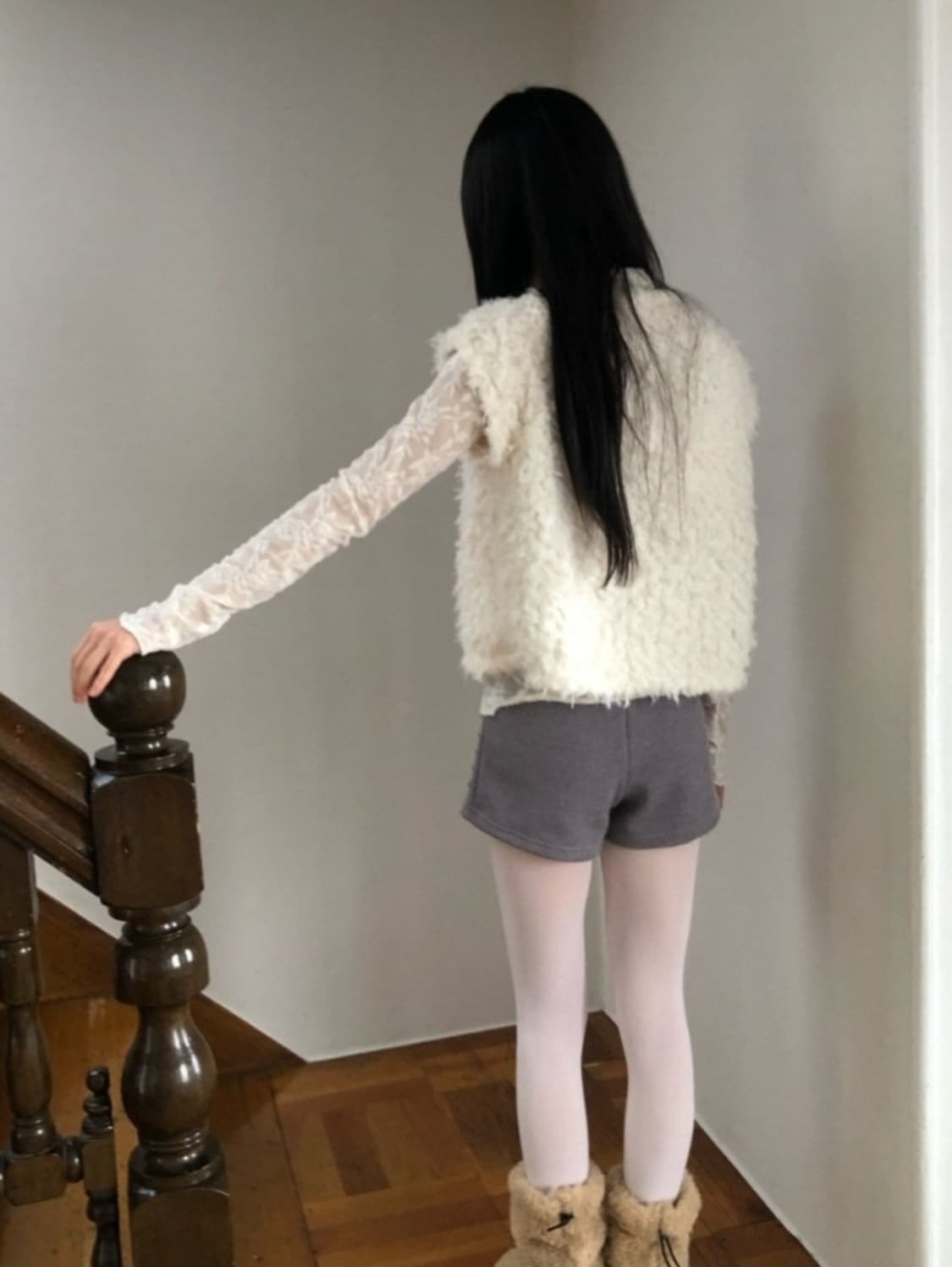 vintage 엔젤 링 폼폼  퍼 가디건 (ivory) 상품이미지4