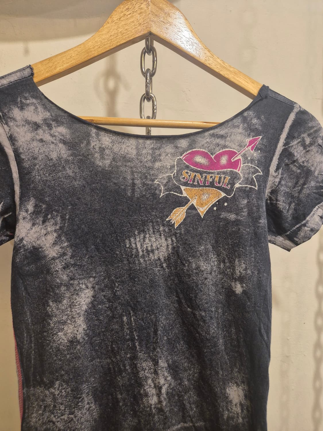 핑크 크로스 큐빅 그레이 워싱 티셔츠 y2k 펑크 갸루 상품이미지4