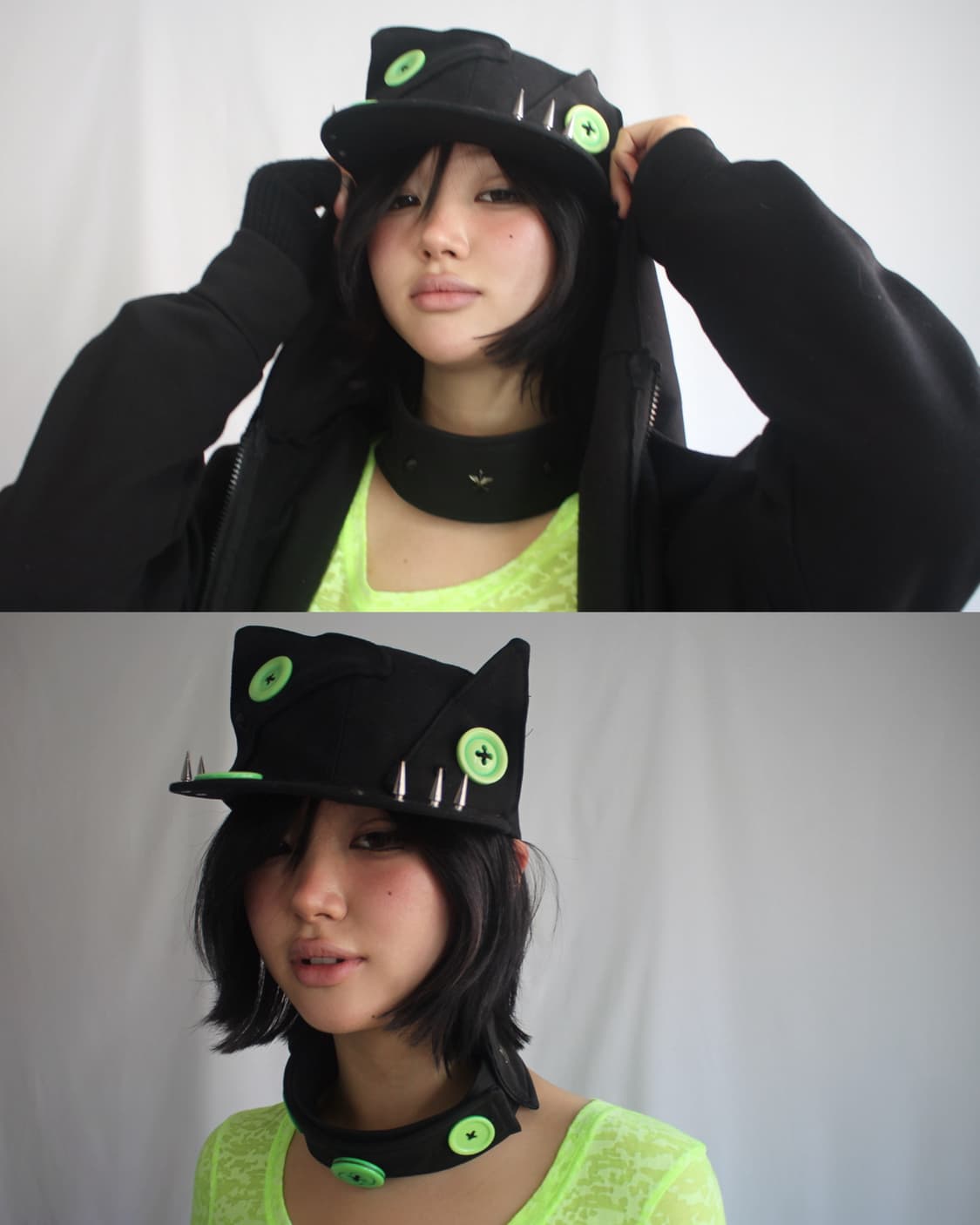 Thick leather neon-green choker+handcuff 상품이미지2