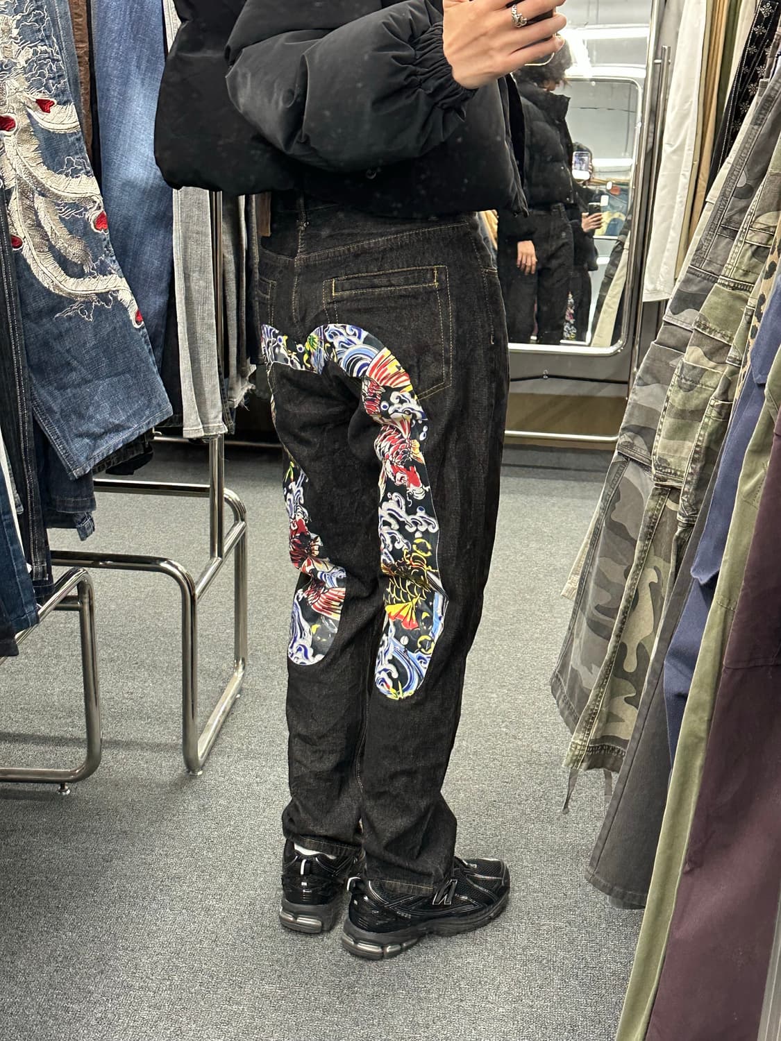 32)에비수 빈티지 빅 다이콕 드래곤 프린팅 셀비지 흑청 데님팬츠 상품이미지2